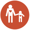 Icon of a parent and child with visible hearts symbolizing love